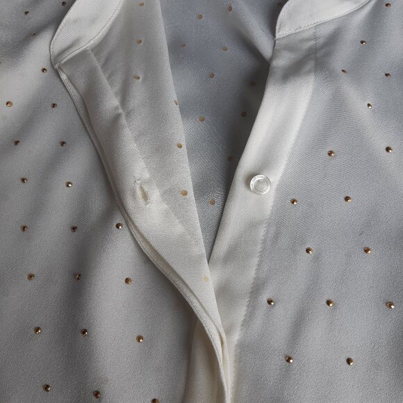 Liz Claiborne SZ L Cream Crepe Georgette Blouse Top Button Up Shirt - Picture 12 of 13